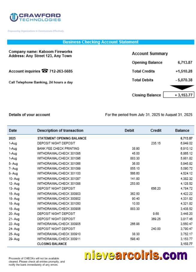 Crawford Technologies business firm account statement Word snd PDF format